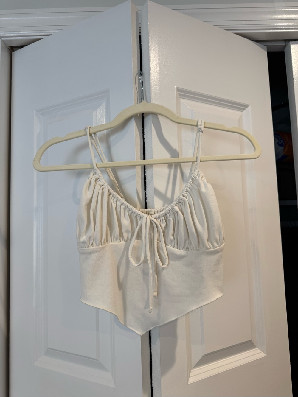 Urban Outfitters Cream Ruched Tie-Front Cropped Cami